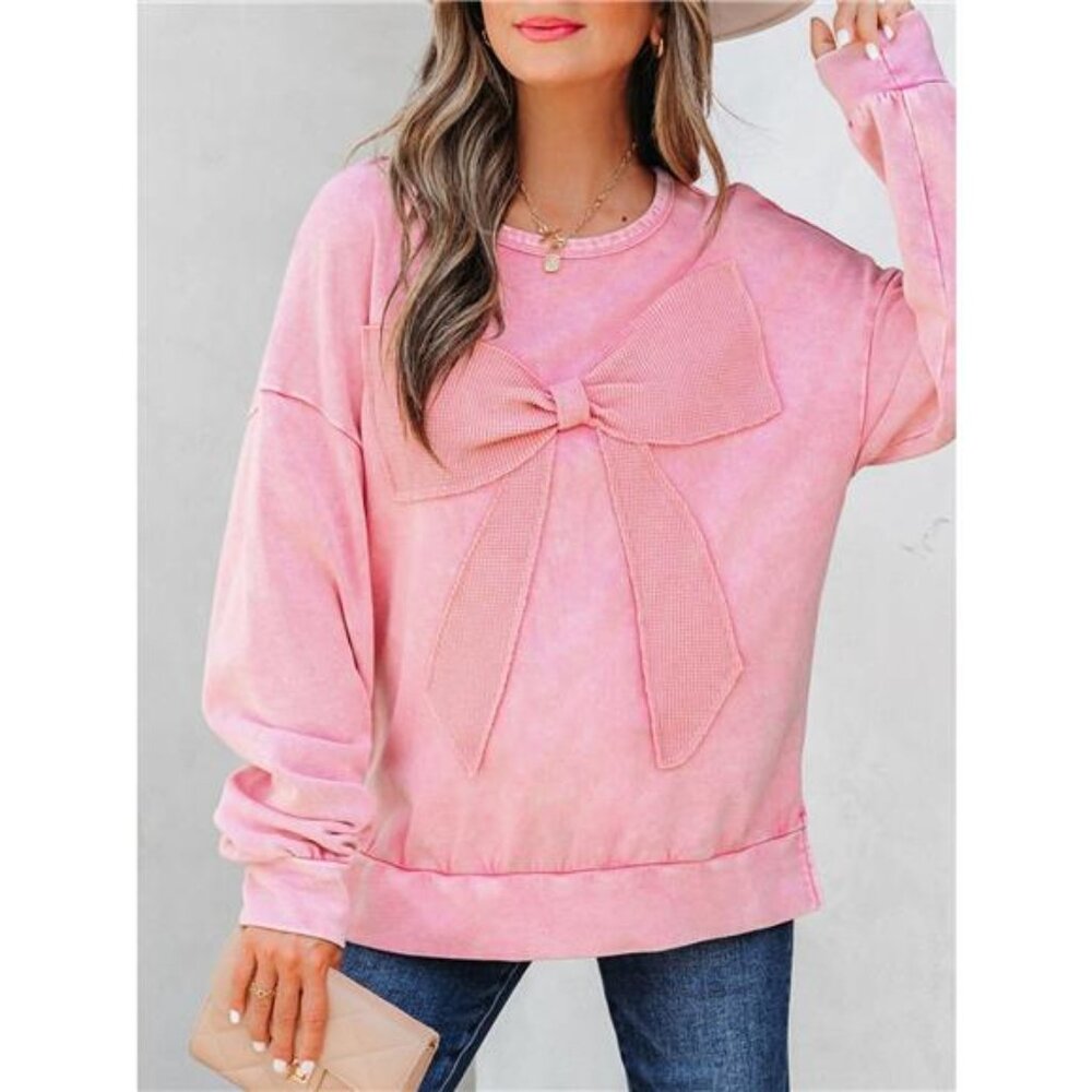 Mineral Wash Bow Patchwork Sweatshirt